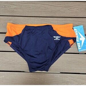 TYR The Finals Shark Splice Orange/Navy Splice Racer Briefs, Boy Sz 26, NEW